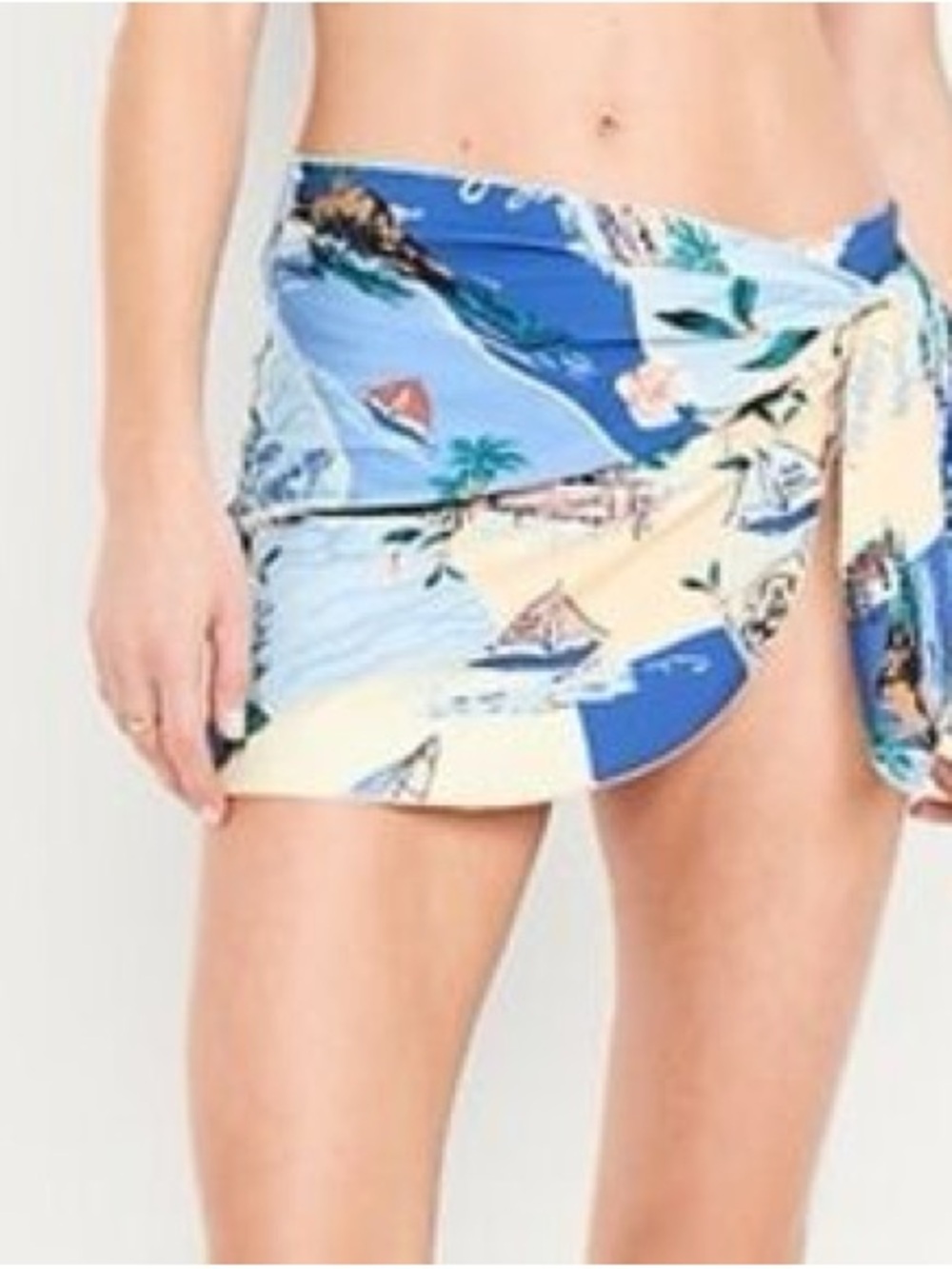 Old Navy Blue & Cream Tropical Tie-Front Swim Sarong S/M